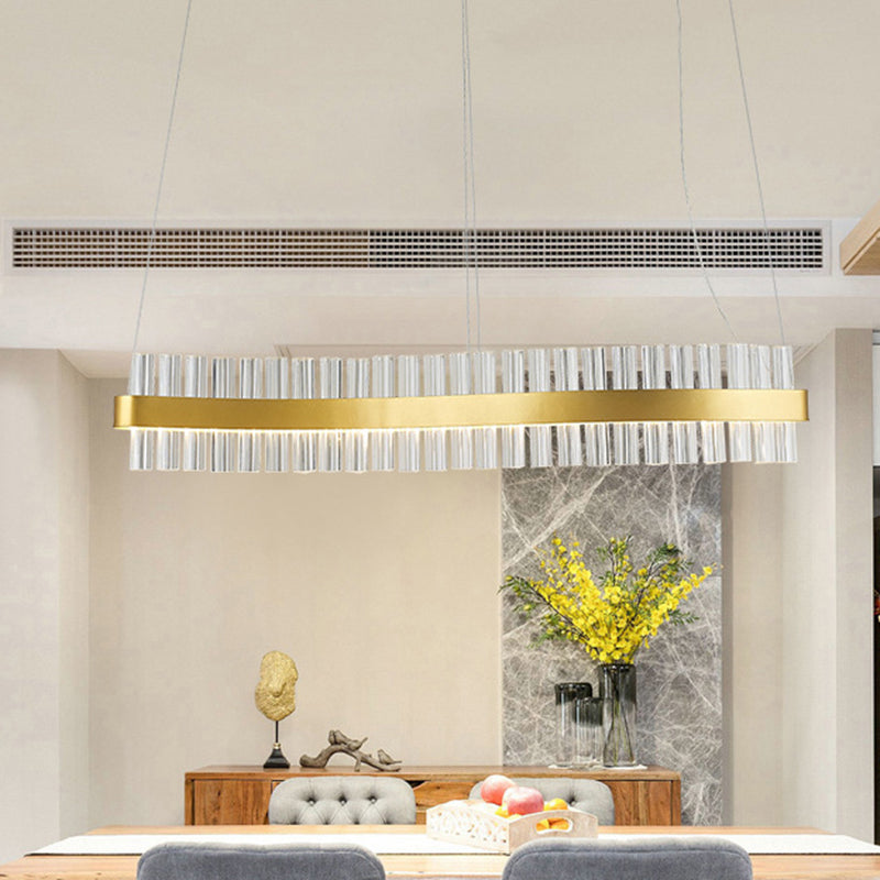 Modern Gold Led Hanging Glass Wavy Chandelier For Kitchen Island - 35.5/47 Wide Third Gear / 35.5