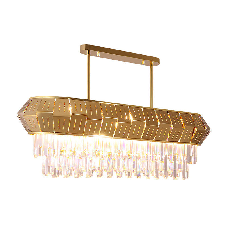 Crystal Led Linear Chandelier: Luxurious Gold Hanging Lamp For Living Room - 35.5/47 Long