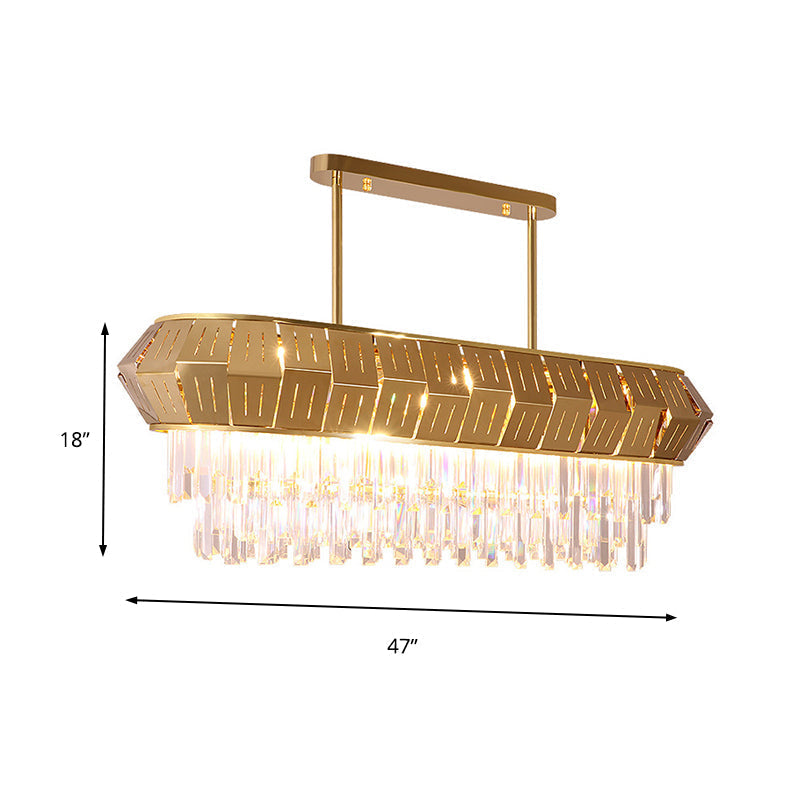 Crystal Led Linear Chandelier: Luxurious Gold Hanging Lamp For Living Room - 35.5/47 Long