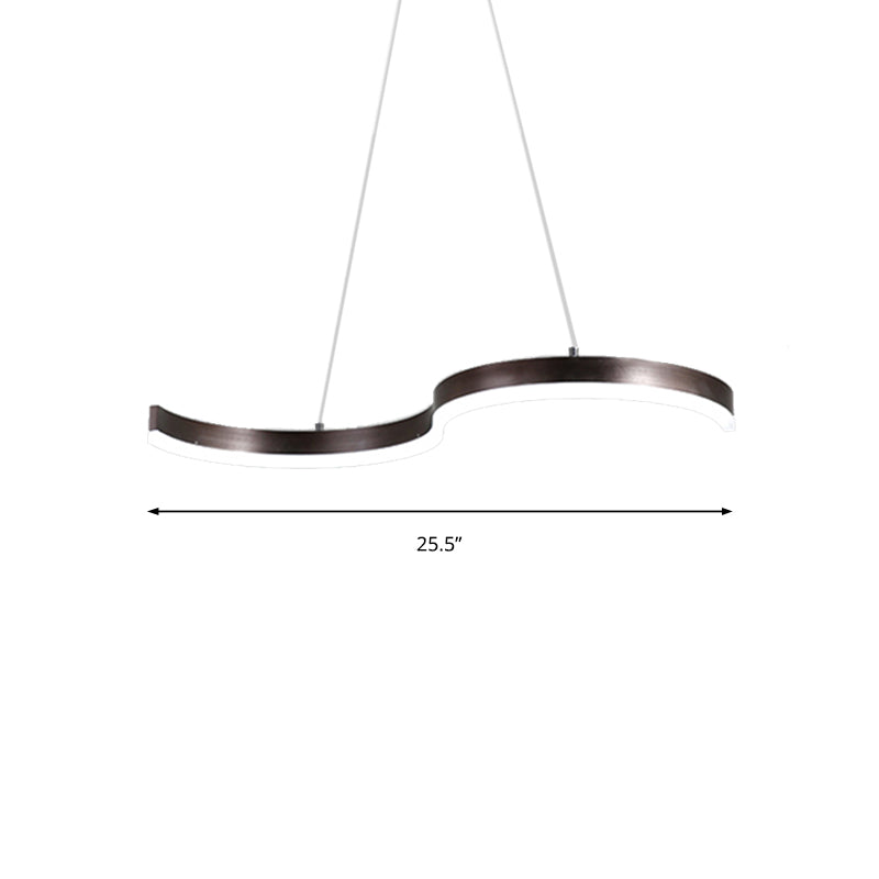 Contemporary 1-Light Chandelier - 25.5/31.5 Wide Brown S-Shaped Pendant With Acrylic Shade In