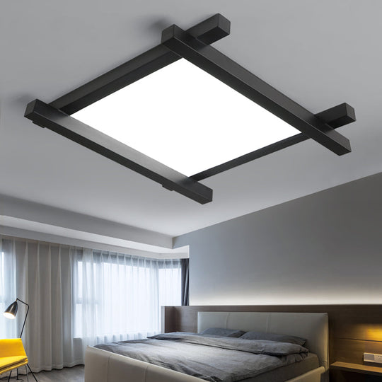 Modern Metal Led Flush Mount Lamp With Crisscross Design - Black/White 17/21/25 Wide Black / 17