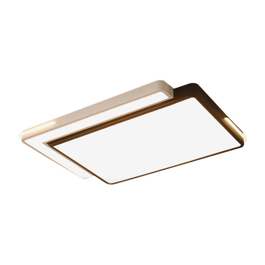 Modern Black And White Led Flush Light Fixture With Acrylic Shade - Square/Rectangle Ceiling In