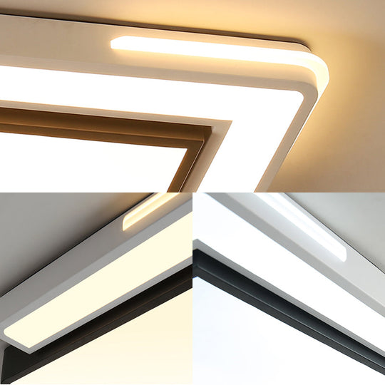 Modern Black And White Led Flush Light Fixture With Acrylic Shade - Square/Rectangle Ceiling In