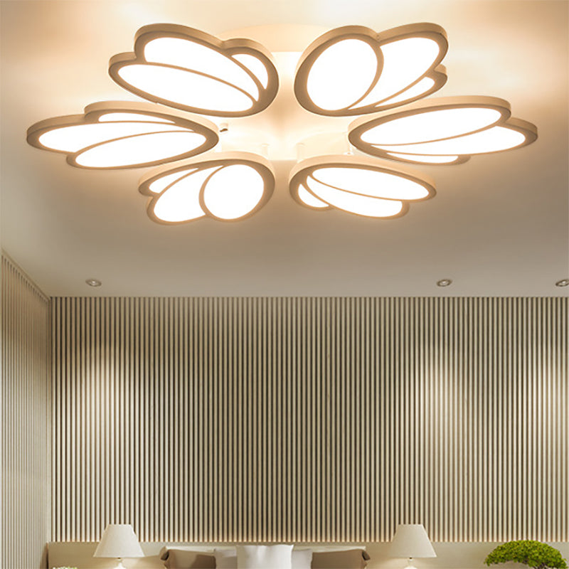 Contemporary Acrylic Leaf Flush Mount Light - LED Ceiling Fixture for Living Room - 3/6/9 Warm/White/Natural Lights