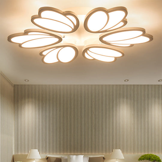 Contemporary Acrylic Leaf Flush Mount Light - LED Ceiling Fixture for Living Room - 3/6/9 Warm/White/Natural Lights