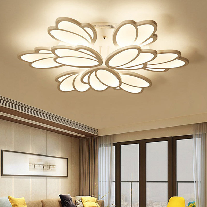 Contemporary Acrylic Leaf Flush Mount Light - LED Ceiling Fixture for Living Room - 3/6/9 Warm/White/Natural Lights