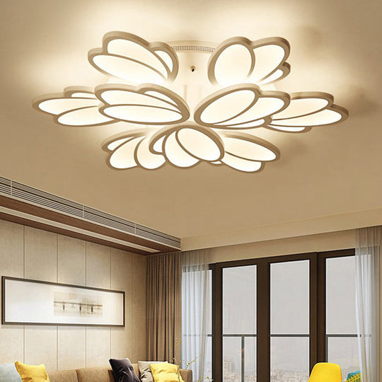 Contemporary Acrylic Leaf Flush Mount Light - LED Ceiling Fixture for Living Room - 3/6/9 Warm/White/Natural Lights