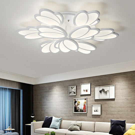 Contemporary Acrylic Leaf Flush Mount Light - LED Ceiling Fixture for Living Room - 3/6/9 Warm/White/Natural Lights