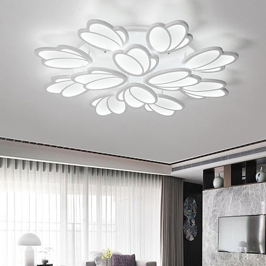 Contemporary Acrylic Leaf Flush Mount Light - LED Ceiling Fixture for Living Room - 3/6/9 Warm/White/Natural Lights