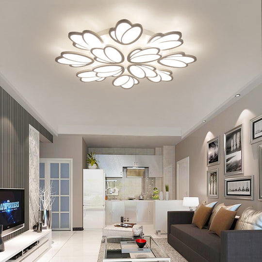 Contemporary Acrylic Leaf Flush Mount Light - LED Ceiling Fixture for Living Room - 3/6/9 Warm/White/Natural Lights