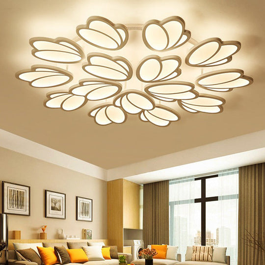 Contemporary Acrylic Leaf Flush Mount Light - LED Ceiling Fixture for Living Room - 3/6/9 Warm/White/Natural Lights