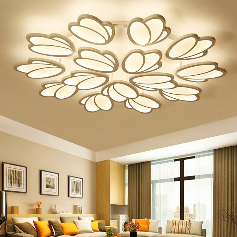 Contemporary Acrylic Leaf Flush Mount Light - Led Ceiling Fixture For Living Room 3/6/9