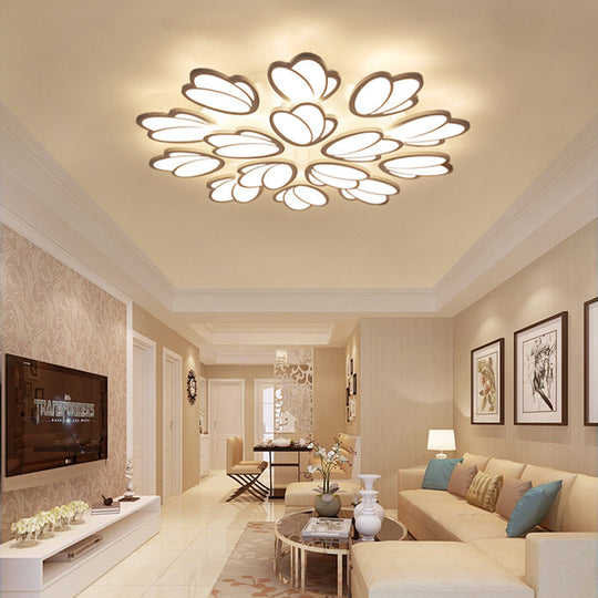 Contemporary Acrylic Leaf Flush Mount Light - LED Ceiling Fixture for Living Room - 3/6/9 Warm/White/Natural Lights