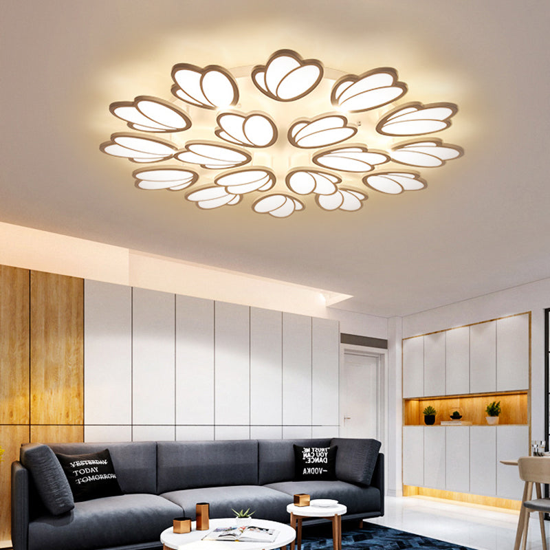 Contemporary Acrylic Leaf Flush Mount Light - LED Ceiling Fixture for Living Room - 3/6/9 Warm/White/Natural Lights