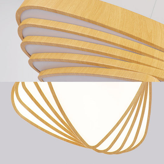 Modern Triangle Led Pendant Light In Warm/White/Natural - 18/22 Wide Wooden Beige Ceiling Fixture