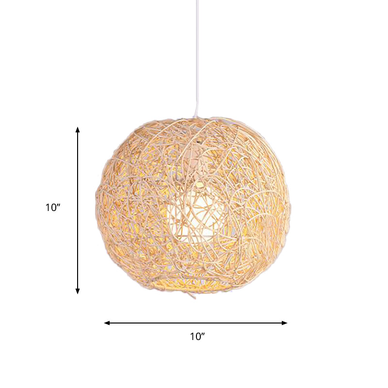 Country Style Rattan Orb Pendant Ceiling Light In Beige - Rustic One-Light Hanging Lighting