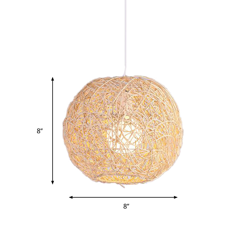 Country Style Rattan Orb Pendant Ceiling Light In Beige - Rustic One-Light Hanging Lighting