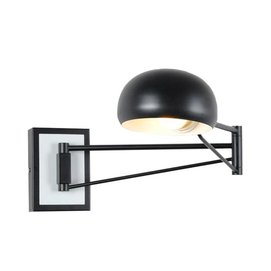 Retro Style Swing Arm Metal Wall Sconce Light With Dome Shade - Black/White Bedside Lighting