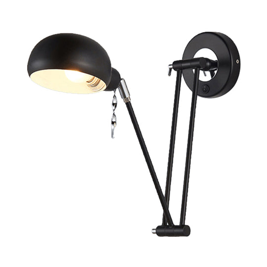 Industrial Retro Swing Arm Wall Light - Metallic Black Bowl Sconce For Living Room Lighting And