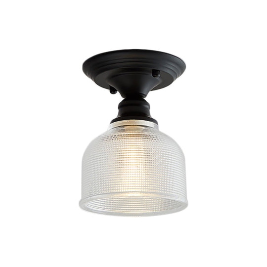 Vintage Textured Glass Semi Flush Ceiling Lighting in Clear for Living Room - One Light Barn/Dome/Wavy Design