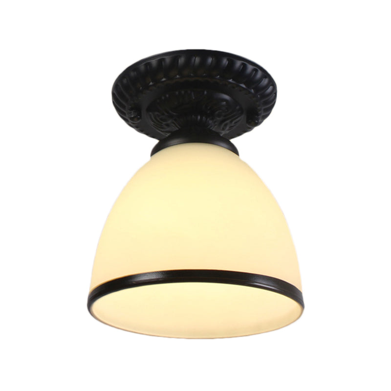 Industrial Black Semi Flush Ceiling Light with Milky Glass Shade – Perfect for Gallery