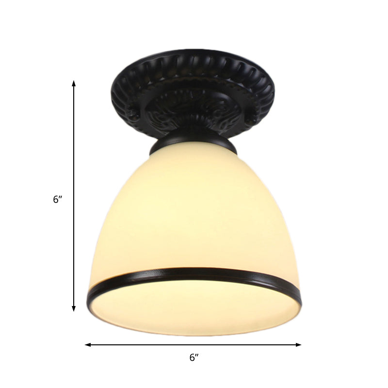 Industrial Black Semi Flush Ceiling Light with Milky Glass Shade – Perfect for Gallery