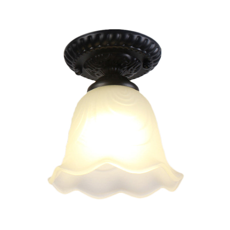 Industrial Black Semi Flush Ceiling Light with Milky Glass Shade – Perfect for Gallery