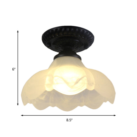 Industrial Black Semi Flush Ceiling Light with Milky Glass Shade – Perfect for Gallery