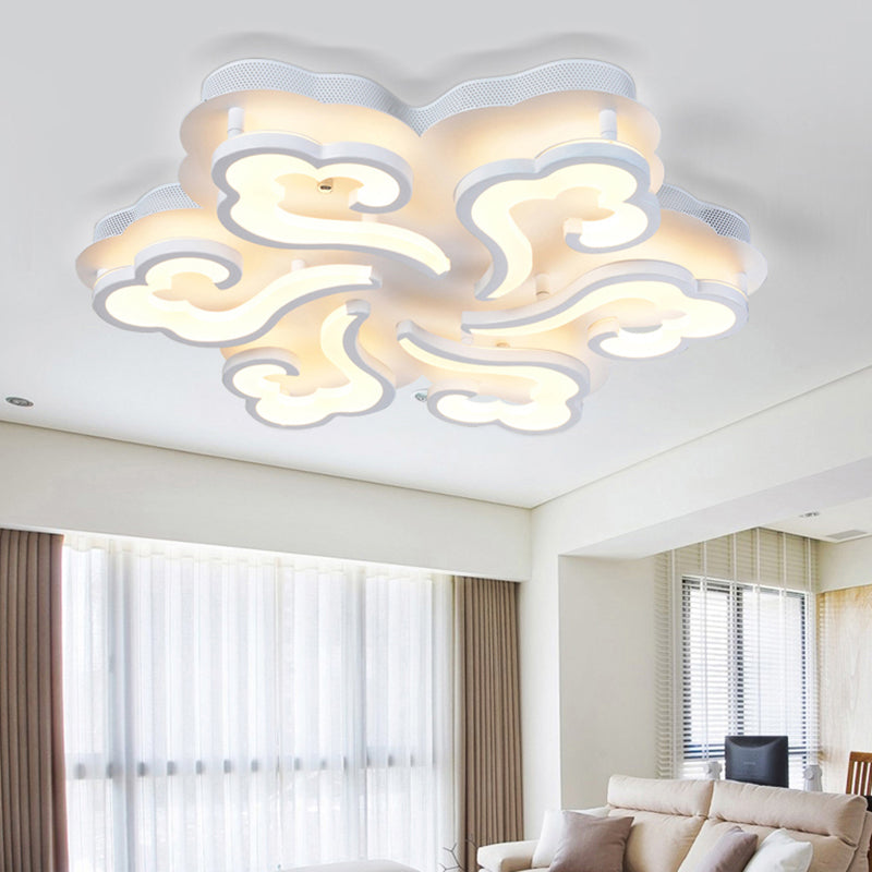 Sleek Acrylic Cloud LED Flush Ceiling Lamp with 4/6/12 Simplicity Lights | Warm/White/Natural Light Options Available