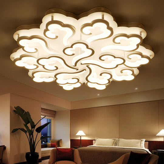 Sleek Acrylic Cloud Led Flush Ceiling Lamp With 4/6/12 Simplicity Lights | Warm/White/Natural Light