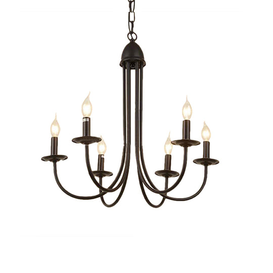 Rustic Style Bronze Iron Chandelier Light with 6/8 Heads, Bare Bulb Pendant for Dining Room, Curved Arm Design