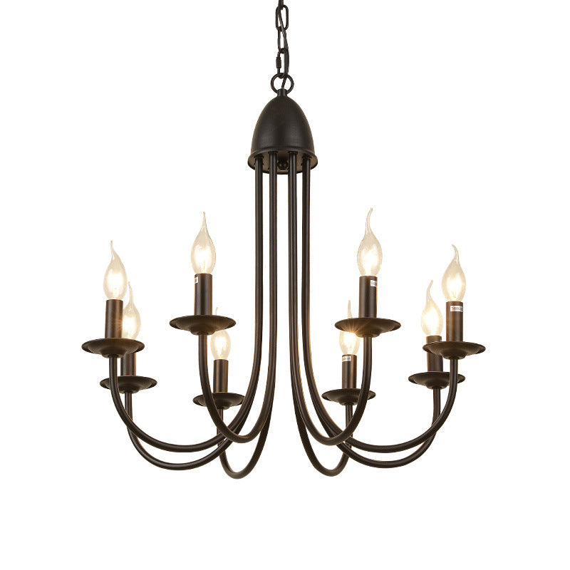 Rustic Style Bronze Iron Chandelier Light with 6/8 Heads, Bare Bulb Pendant for Dining Room, Curved Arm Design