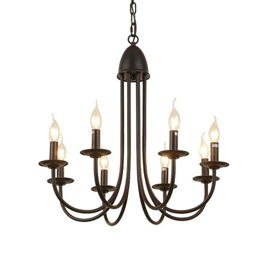 Rustic Bronze Chandelier With Bare Bulbs - 6/8 Heads Curved Arm Dining Room Pendant Light