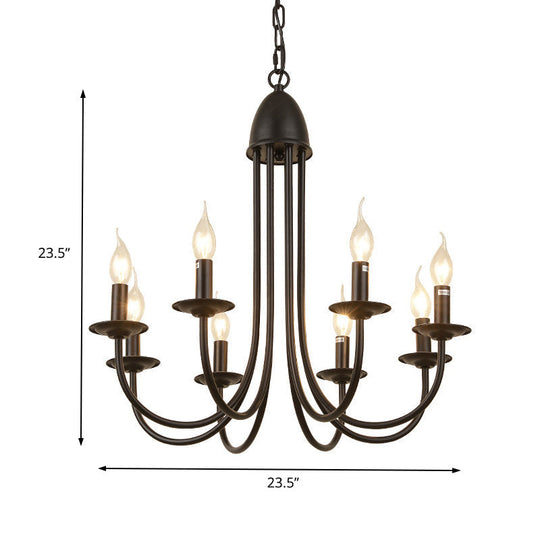 Rustic Style Bronze Iron Chandelier Light with 6/8 Heads, Bare Bulb Pendant for Dining Room, Curved Arm Design