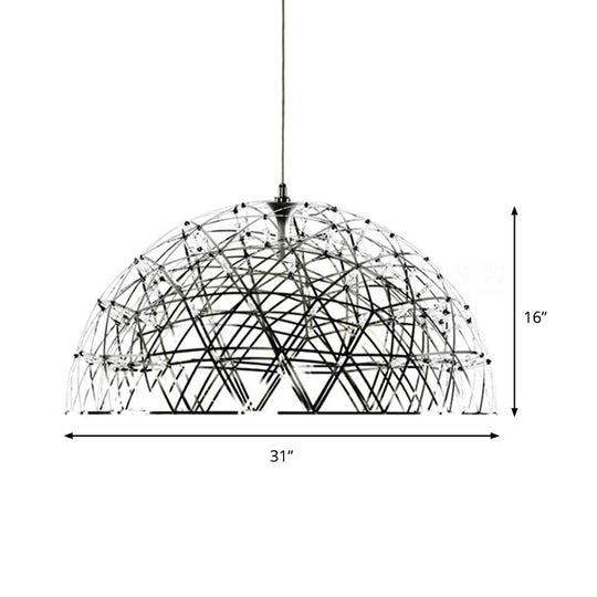 Modern Metal Led Dome Hanging Light Chandelier With Crisscrossing Triangular Pattern - 25.5 Or 31