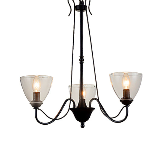 Modern Black Tapered Chandelier - 3/5/6-Light Clear Glass Pendant Light for Living Room