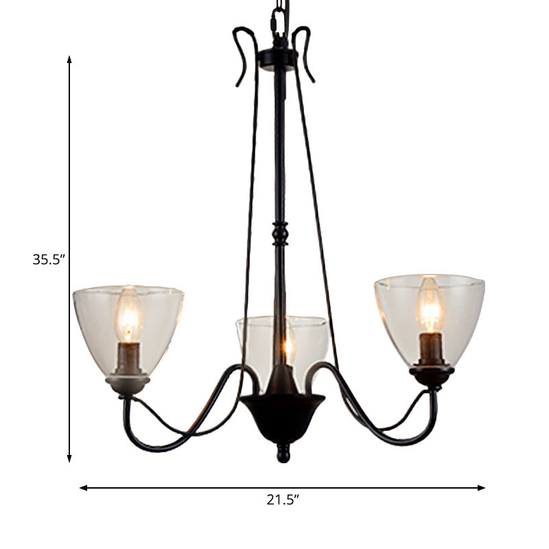 Modern Black Tapered Chandelier - 3/5/6-Light Clear Glass Pendant Light for Living Room