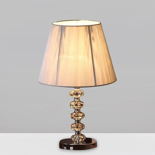 Classic Chrome Crystal Night Lamp With Round Faceted Design & Conical Fabric Shade - Ideal For