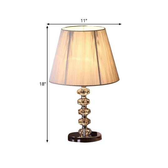 Classic Chrome Crystal Night Lamp With Round Faceted Design & Conical Fabric Shade - Ideal For