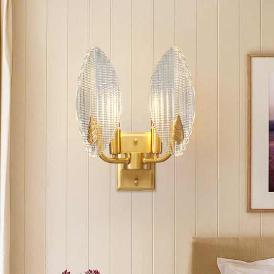 Vintage Brass Leaf-Shaped Wall Sconce Light With Clear Fluted Glass - Unique Lighting Idea 2 /