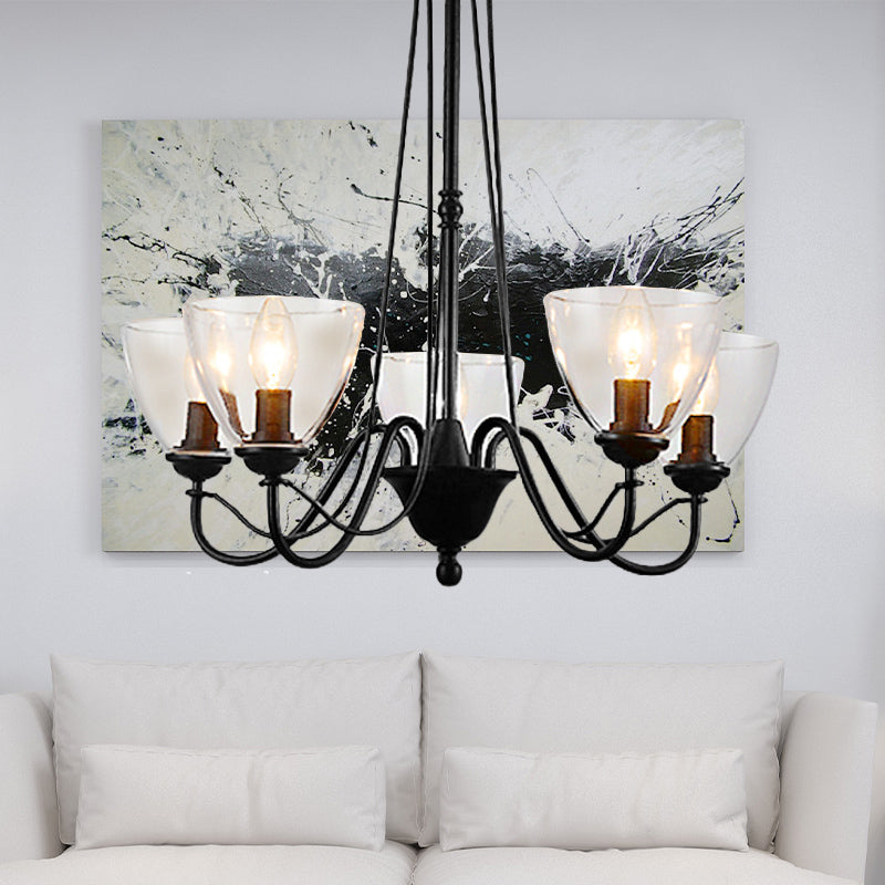 Modern Black Tapered Chandelier - 3/5/6-Light Clear Glass Pendant Light for Living Room