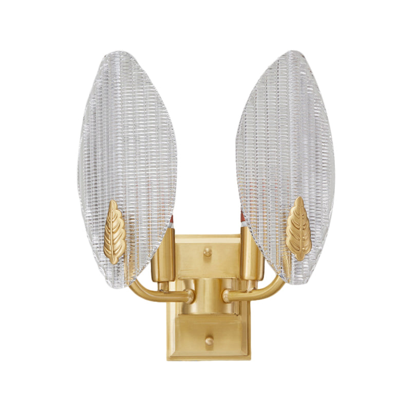 Vintage Brass Leaf-Shaped Wall Sconce Light With Clear Fluted Glass - Unique Lighting Idea