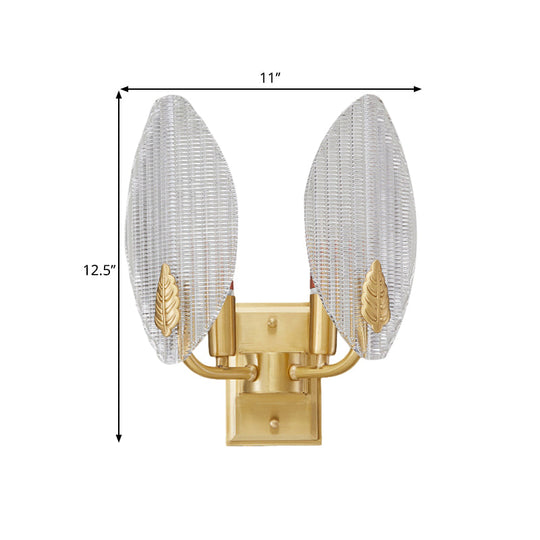 Vintage Brass Leaf-Shaped Wall Sconce Light With Clear Fluted Glass - Unique Lighting Idea