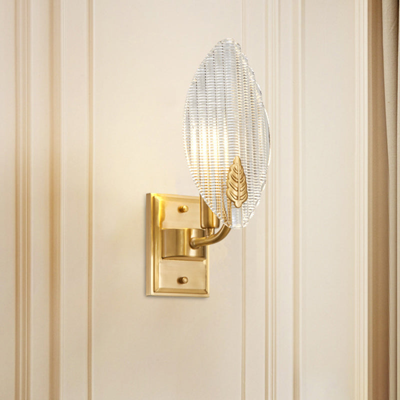 Vintage Brass Leaf-Shaped Wall Sconce Light With Clear Fluted Glass - Unique Lighting Idea