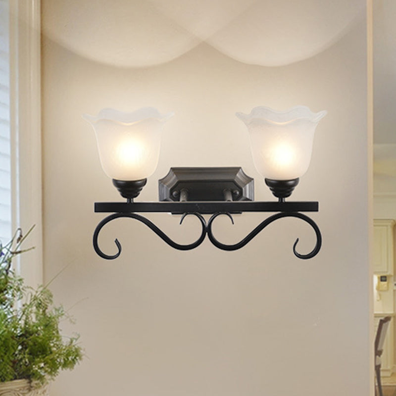 Frosted Glass Black Sconce Light - Single Head Cottage Wall Lighting For Guest Room