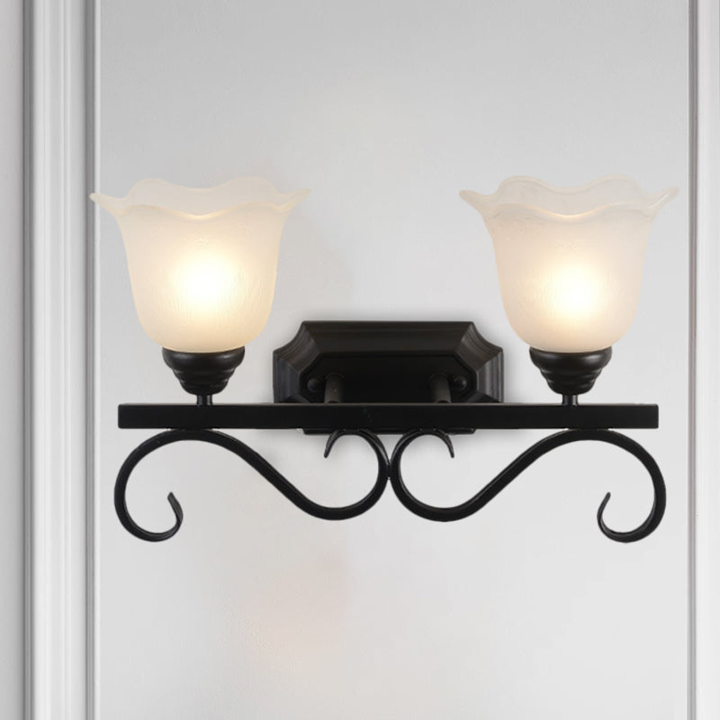 Frosted Glass Black Sconce Light - Single Head Cottage Wall Lighting For Guest Room