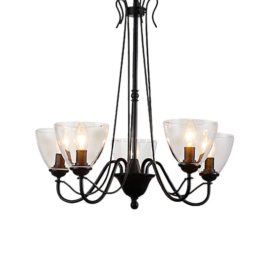 Modern Black Tapered Chandelier - 3/5/6-Light Clear Glass Pendant Light for Living Room