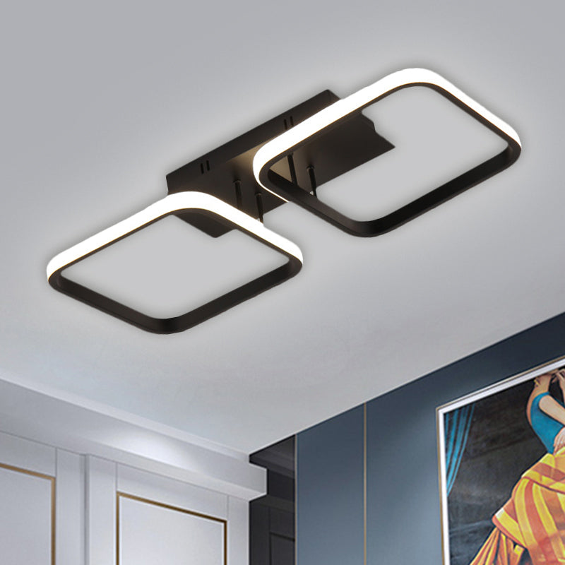 21.5"/31"/41" L Square Semi Flush Acrylic Lamp, Black/Gold, LED Ceiling Mount, Warm/White Light