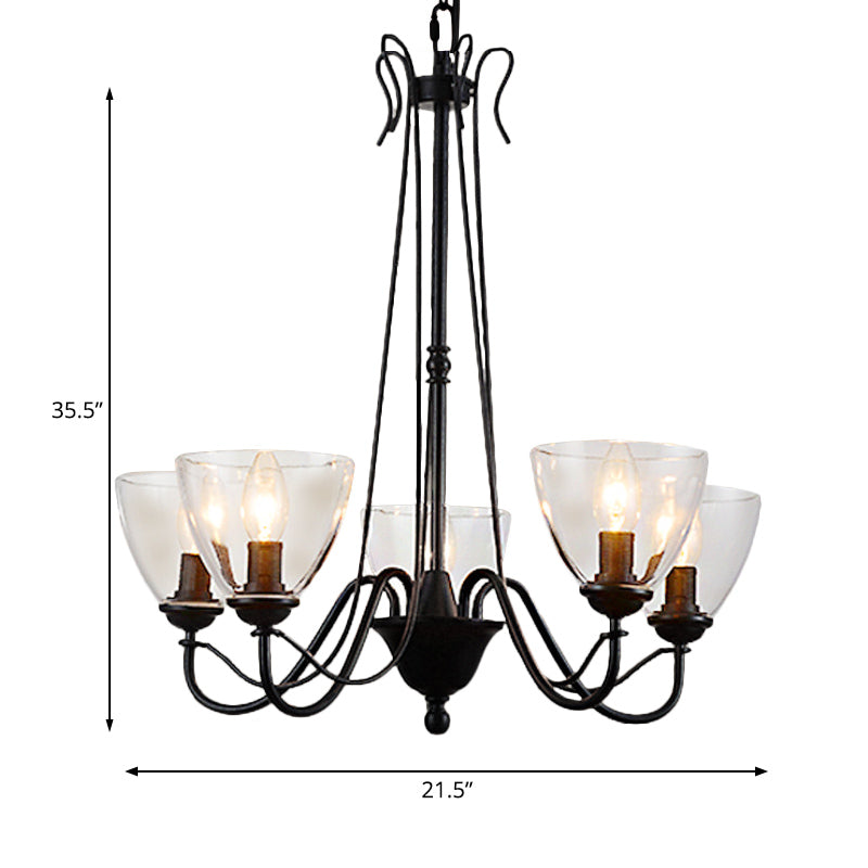 Modern Black Tapered Chandelier - 3/5/6-Light Clear Glass Pendant Light for Living Room