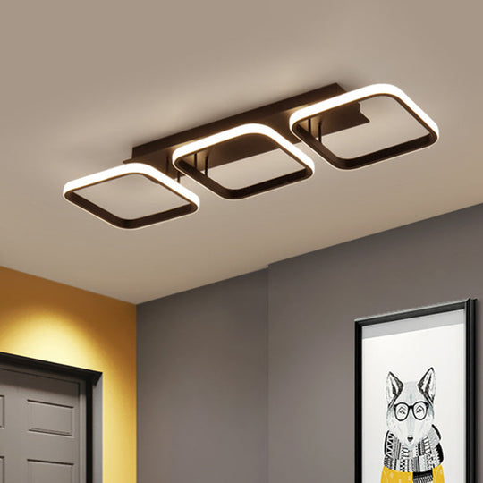 21.5"/31"/41" L Square Semi Flush Acrylic Lamp, Black/Gold, LED Ceiling Mount, Warm/White Light